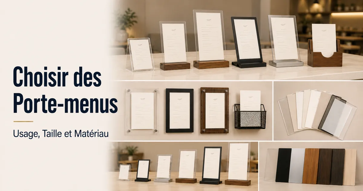 Porte-menus comparés selon l’usage, la taille, le matériau et le style de présentation