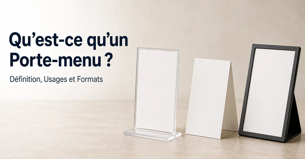Formats courants de porte-menus montrant la présentation de menus imprimés