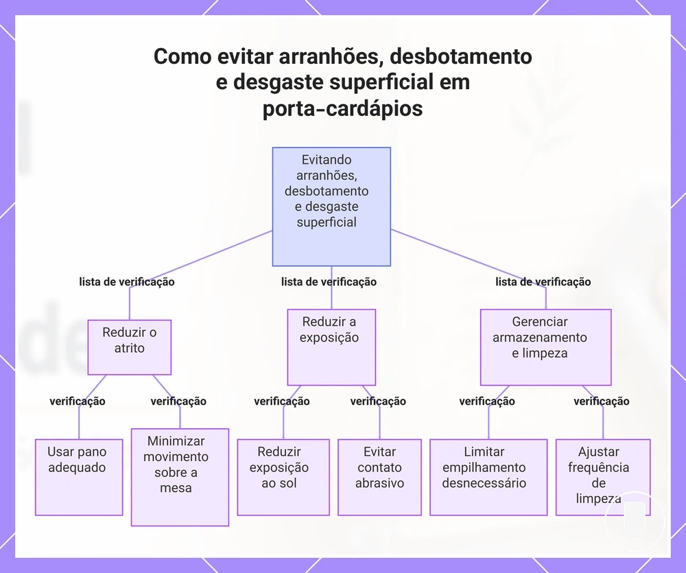 Como evitar arranhões, desbotamento e desgaste superficial em porta-cardápios