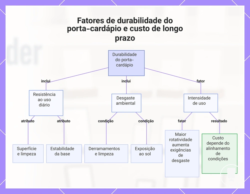 Fatores de durabilidade do porta-cardápio e custo de longo prazo