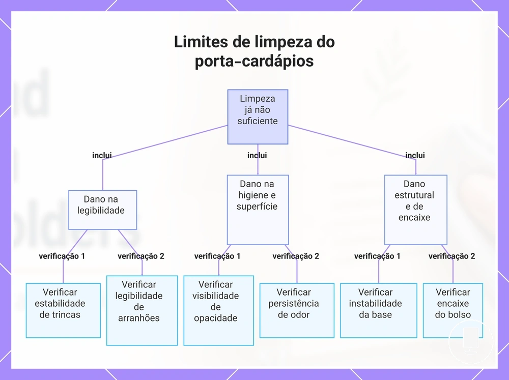 Limites de limpeza do porta-cardápios