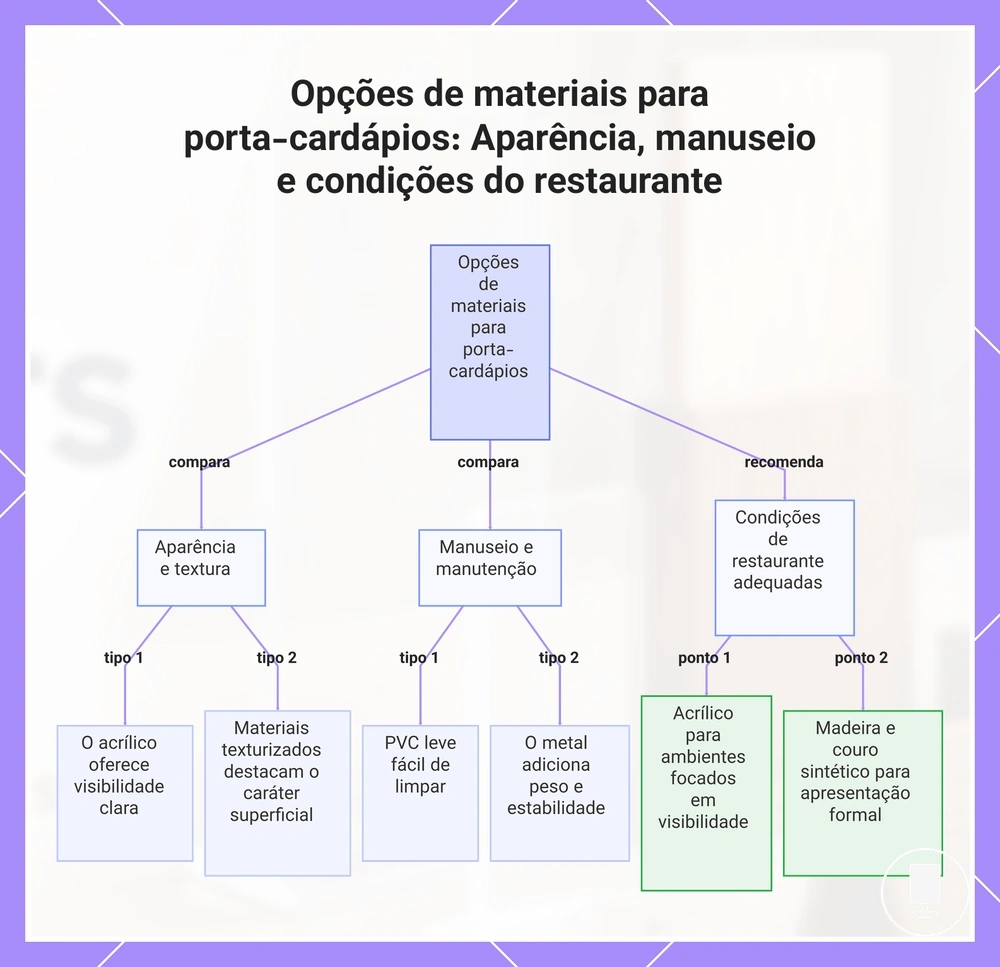 Opções de materiais para porta-cardápios: Aparência, manuseio e condições do restaurante