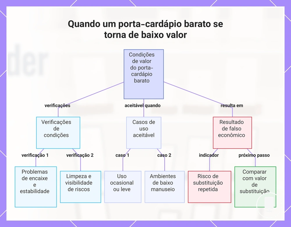 Quando um porta-cardápio barato se torna de baixo valor