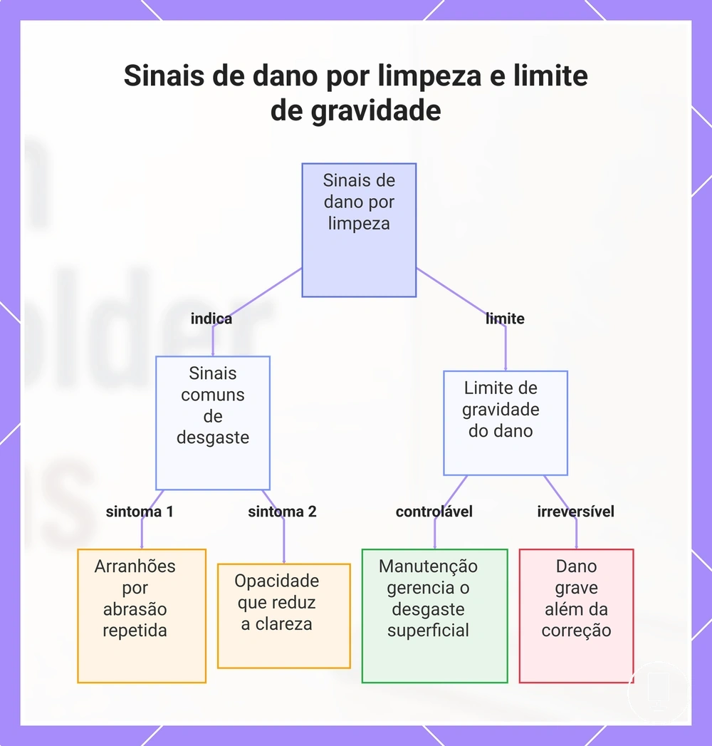 Sinais de dano por limpeza e limite de gravidade