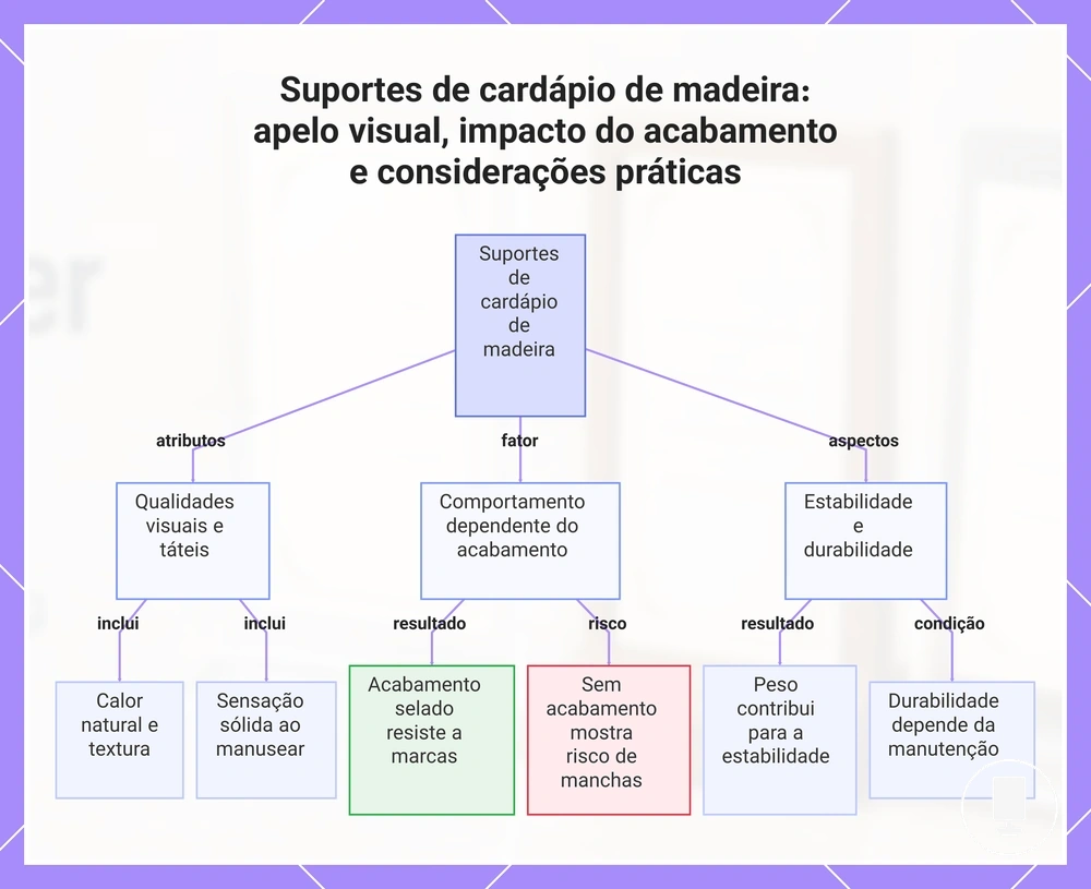 Suportes de cardápio de madeira: apelo visual, impacto do acabamento e considerações práticas
