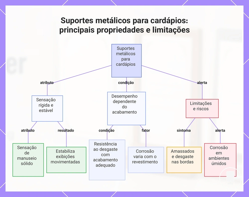 Suportes metálicos para cardápios: principais propriedades e limitações
