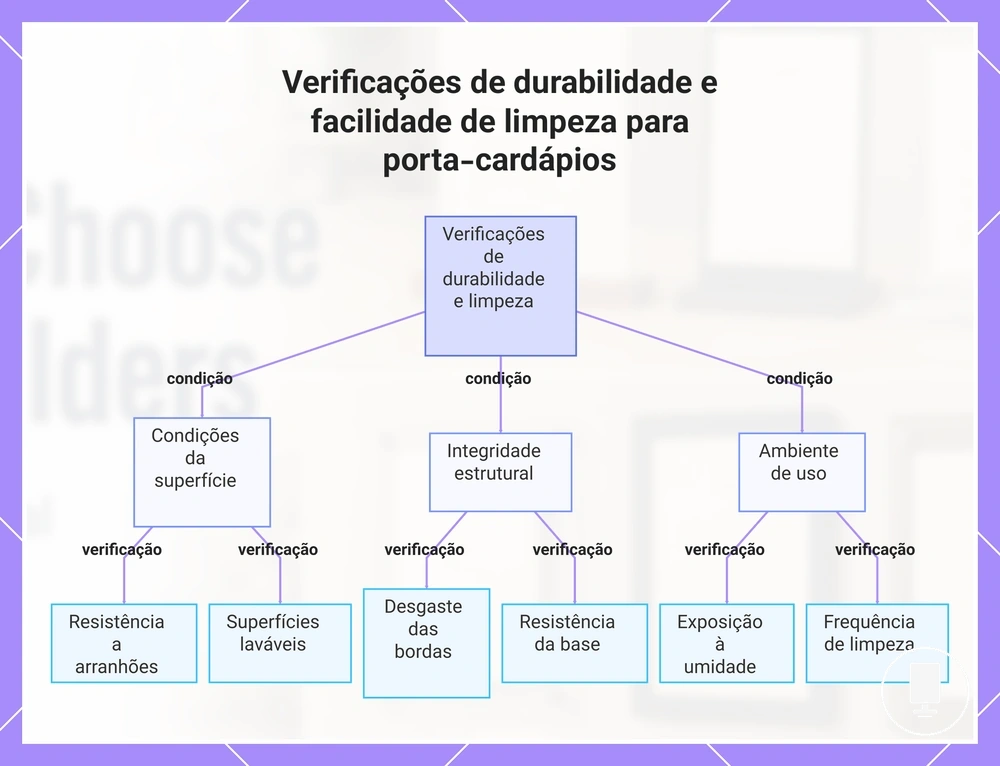 Verificações de durabilidade e facilidade de limpeza para porta-cardápios