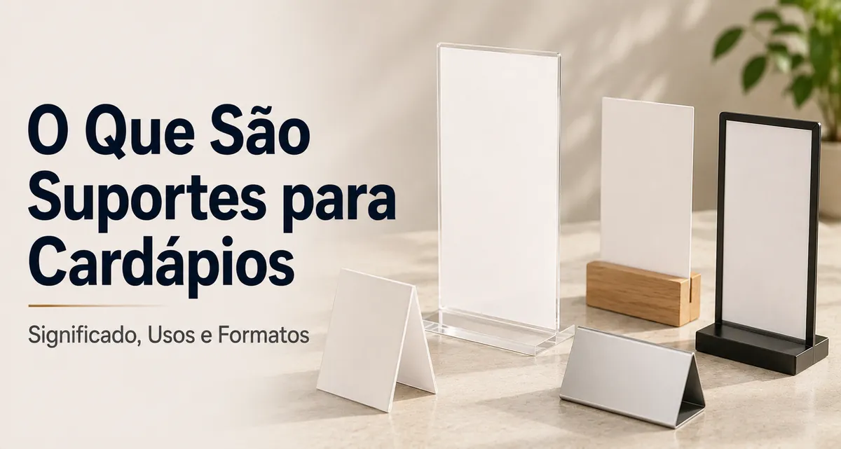 Formatos comuns de suportes para cardápios mostrando menus impressos
