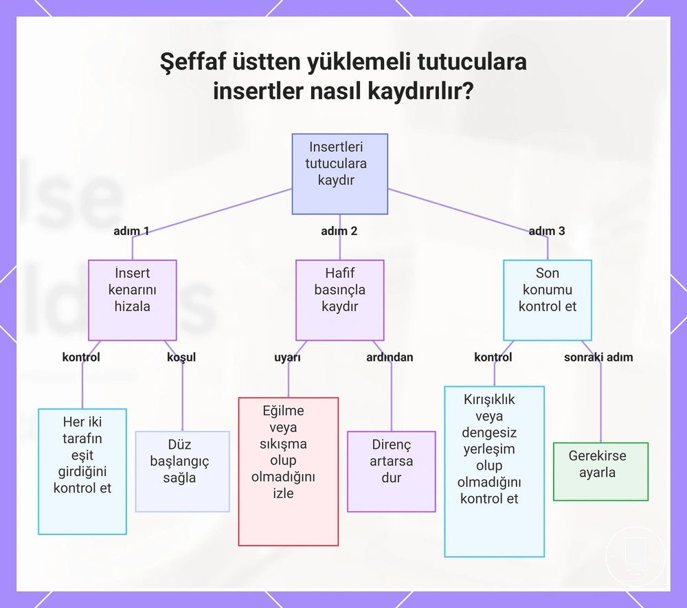 Şeffaf üstten yüklemeli tutuculara insertler nasıl kaydırılır?