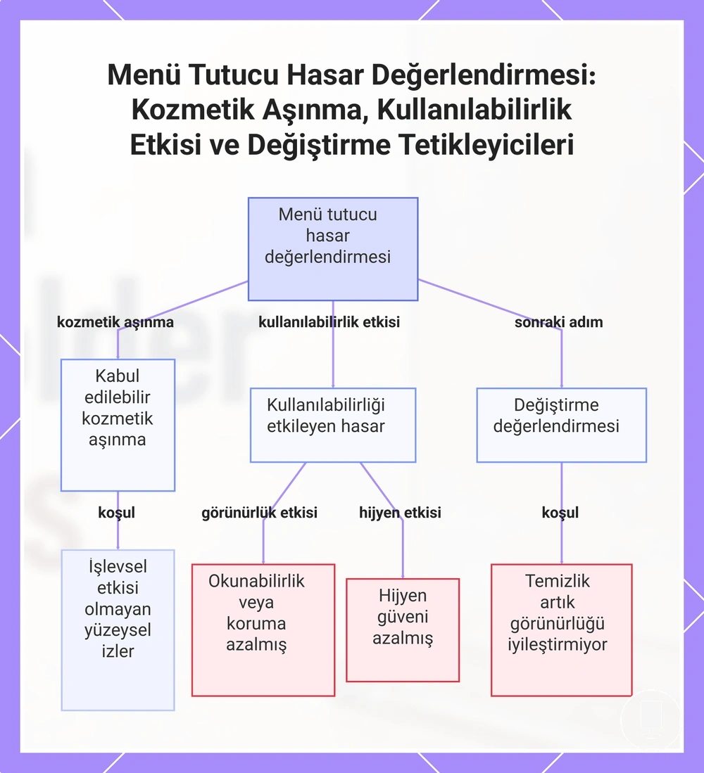 Menü Tutucu Hasar Değerlendirmesi: Kozmetik Aşınma, Kullanılabilirlik Etkisi ve Değiştirme Tetikleyicileri