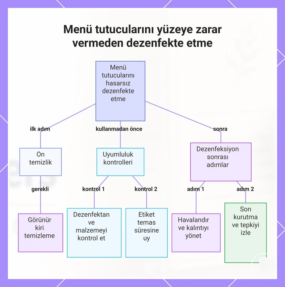 Menü tutucularını yüzeye zarar vermeden dezenfekte etme